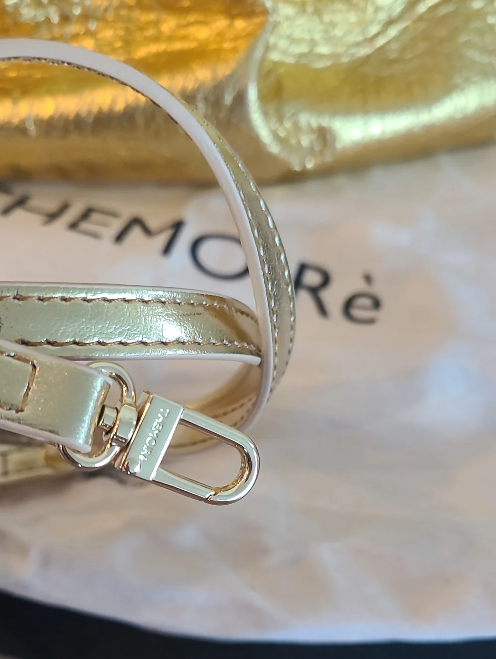 THEMOIRÈ Crinkled Metallic Gold Clutch Bag With Optional Strap